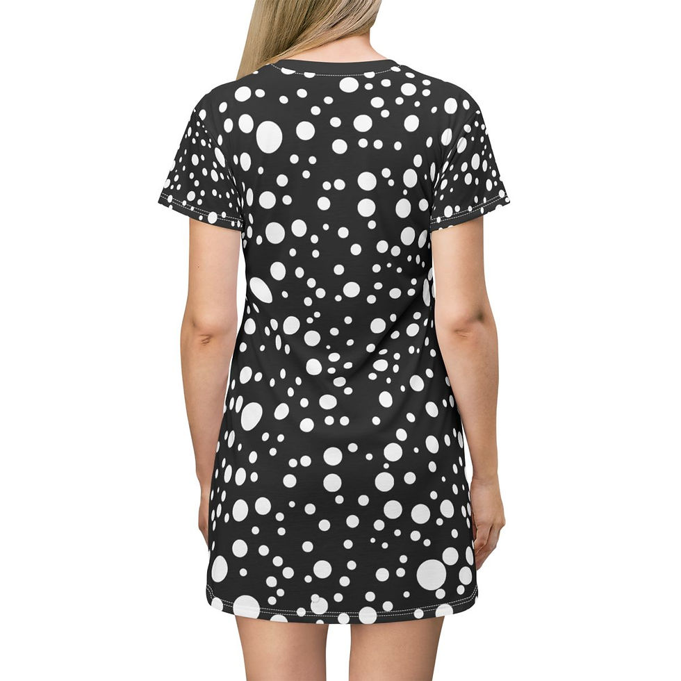 Thumbnail: Polka Dot Skull and Rose Print T-Shirt Dress