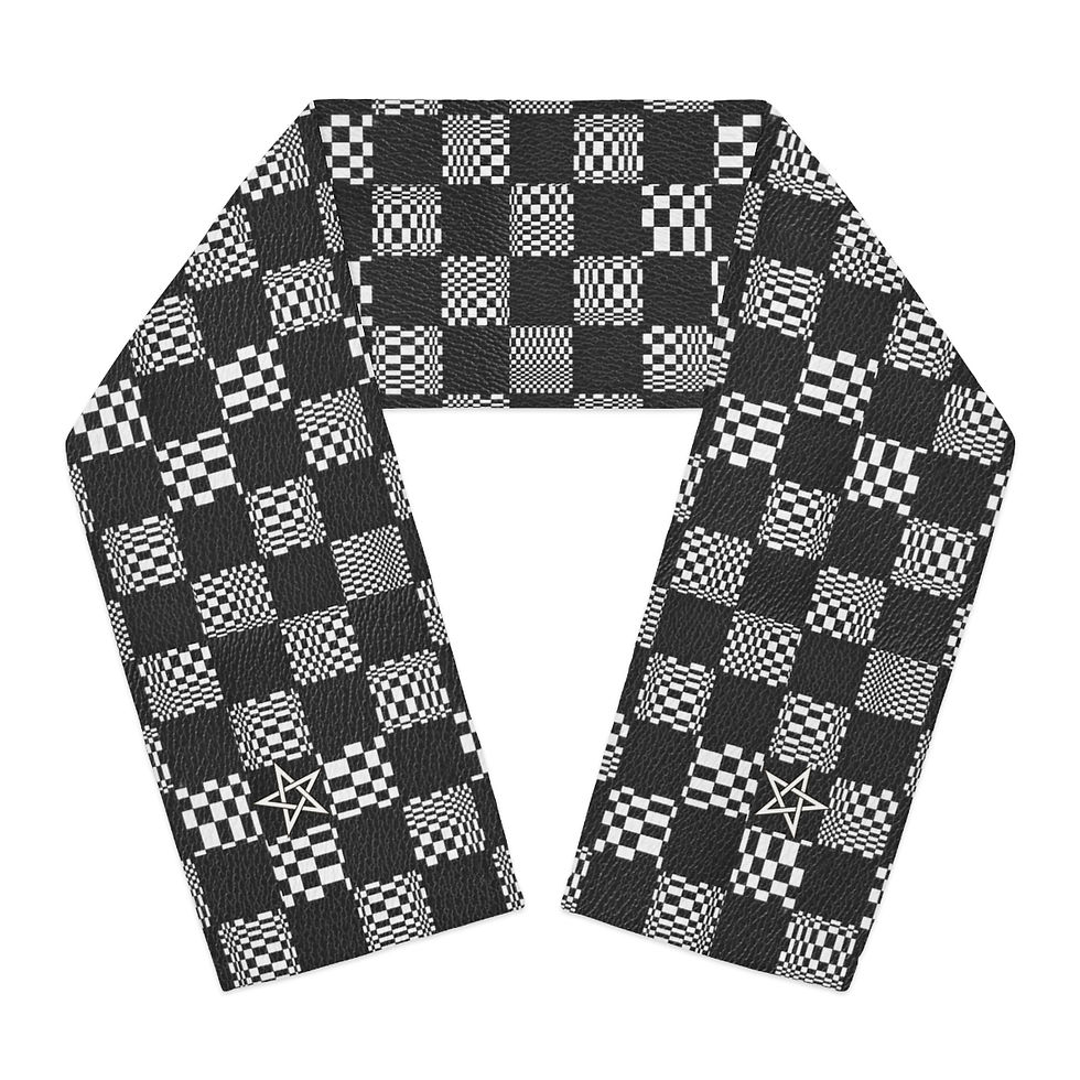 Thumbnail: Black and White Checkered Print Pentagram Scarf