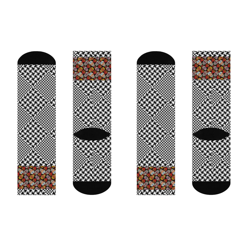 Thumbnail: Hounds Tooth Orange Sugar Skulls Crew Socks