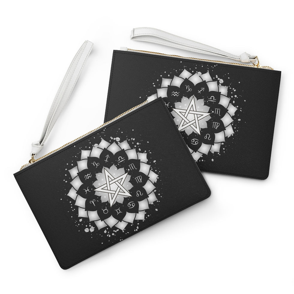 Thumbnail: Pentagram Astrology Zodiac Circle Vegan Leather  Clutch Bag