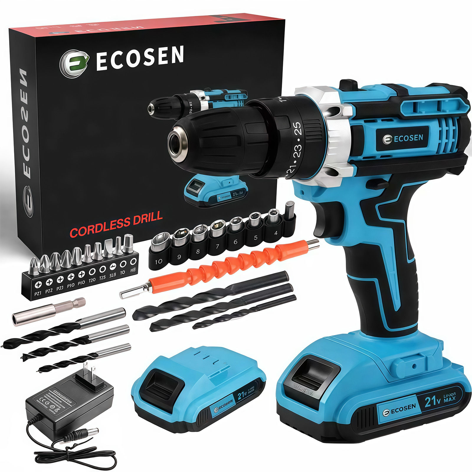 21v cordless furadeira de impacto/driver with 2 recarroregável batteries
