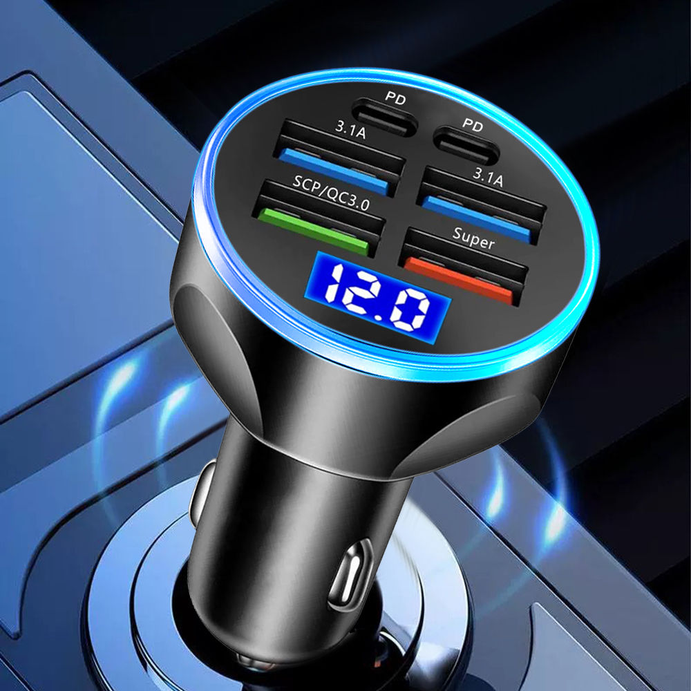 66-250w pd car carregador qc3.0 carga rápida one to six car cigarette lighter