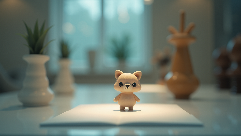 Eye-level view of a custom figure design on display