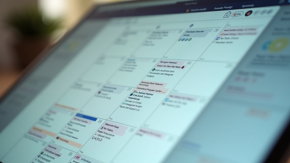 Eye-level view of a digital calendar with scheduled social media posts