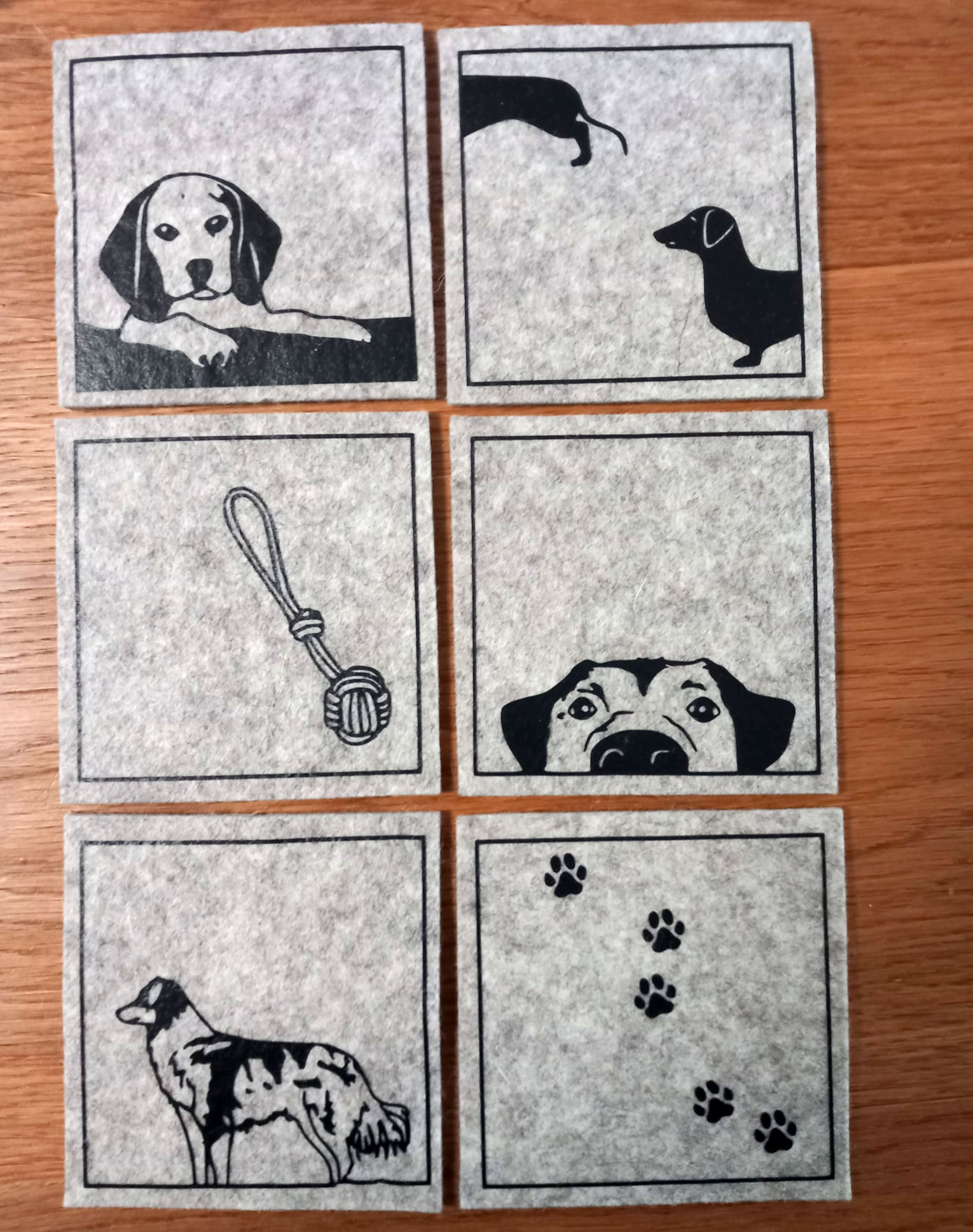 6er Set Filzuntersetzer "Hunde", beige