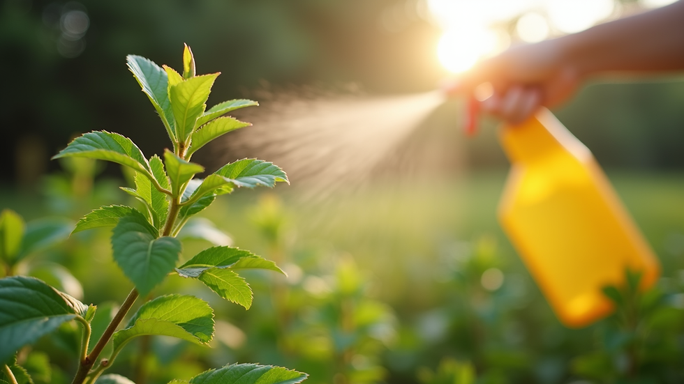 Close-up view of a garden plant being sprayed with insecticide