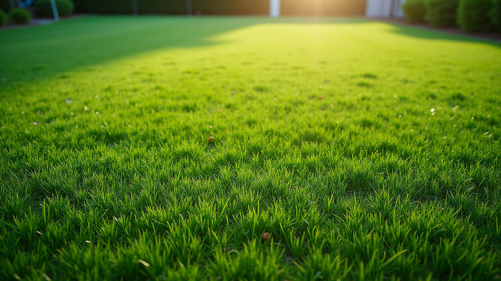 High angle view of a freshly mowed lawn with clean edges