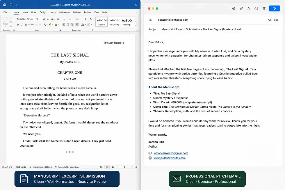 how to format and send a manuscript excerpt for a sample developmental edit request