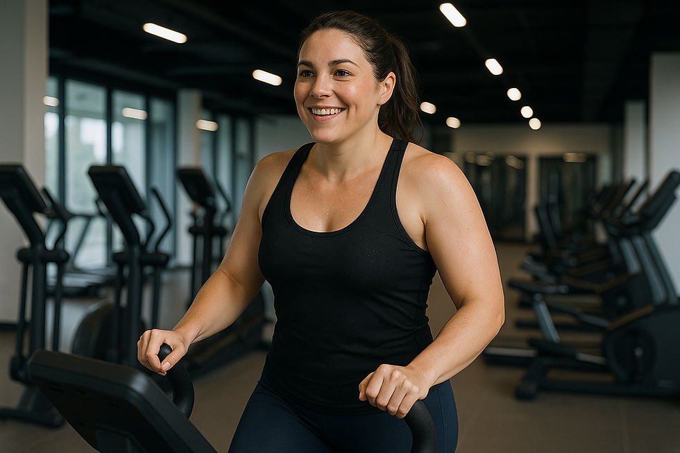 Smiling woman doing cardio at the gym