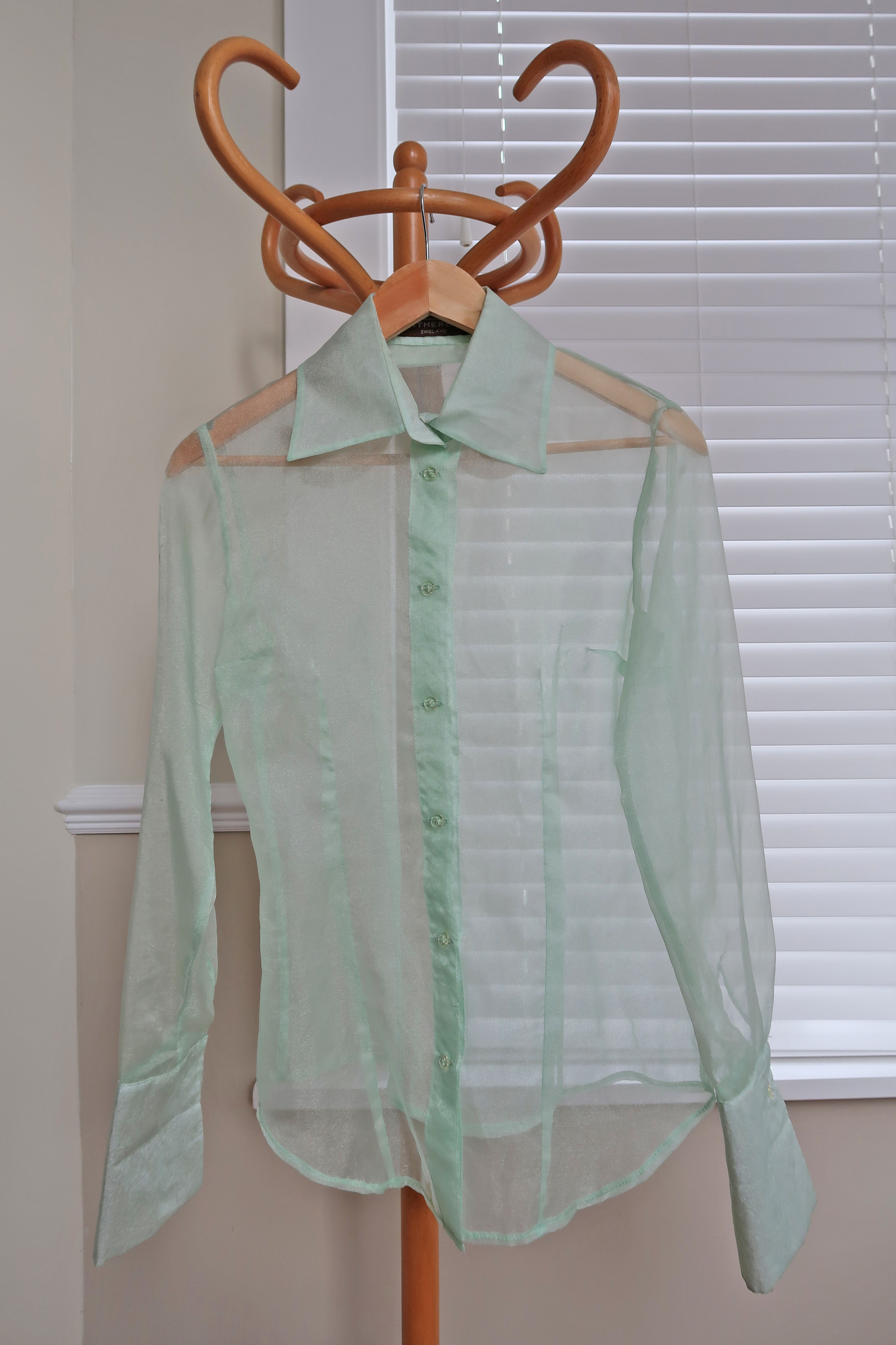 Vintage sheer mint green shirt blouse UK 8- small 10.