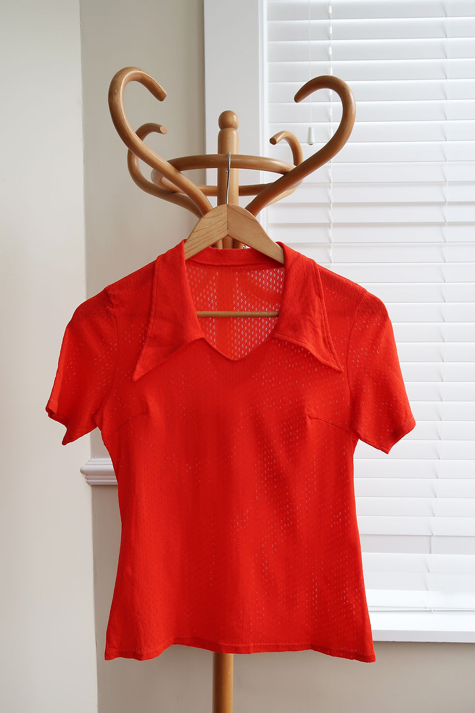 Vintage 70's red mesh blouse UK 10.