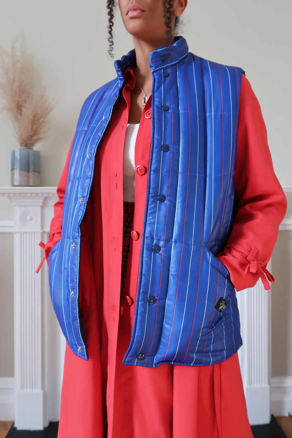 Vintage pin stripe print puffer Gilet UK 14.