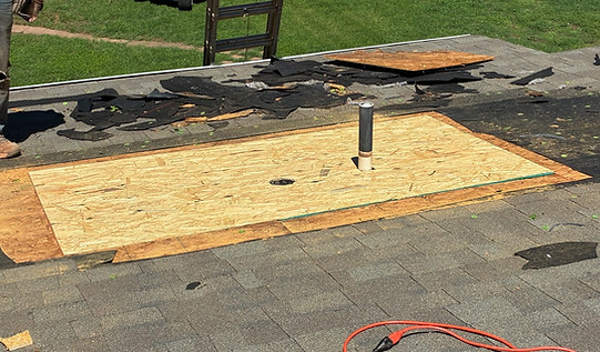 New roof decking installed during roof repair project in Charlotte, North Carolina.