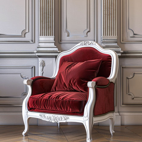 MAARCOM Elegant Vintage White and Velvet Red Armchair with Cushion