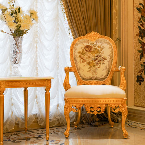 MAARCOM Golden Handcrafted Royal chair with Armrest