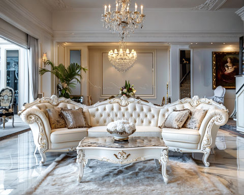 MAARCOM Victorian styled White hand Carved Sofa with center table