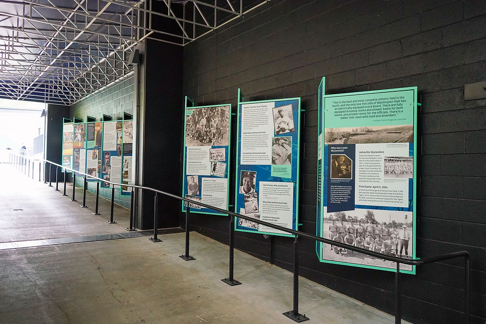 Explore Asheville history walk including historic exhibits on the history of baseball in Asheville North Carolina.