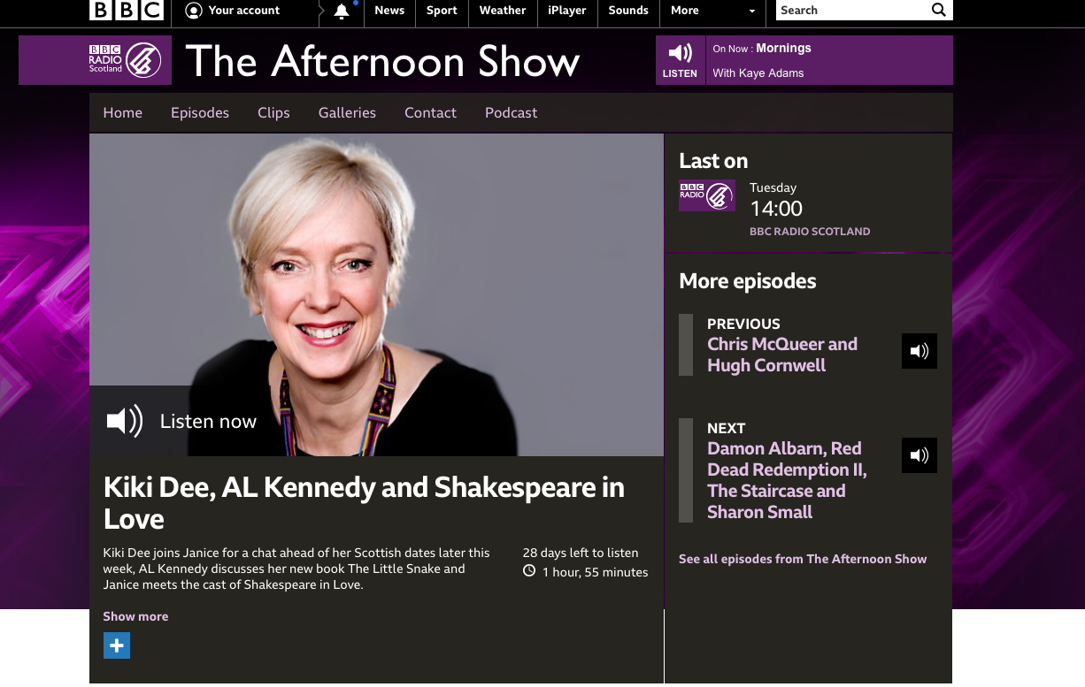 BBC Radio, Afternoon Show, 13.11.18