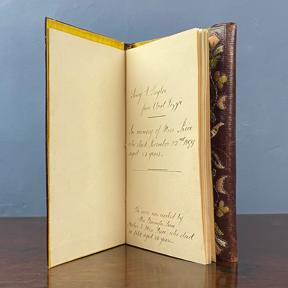 Thumbnail: A grained leather, embroidered and gold clasp book, mid 19th C. 