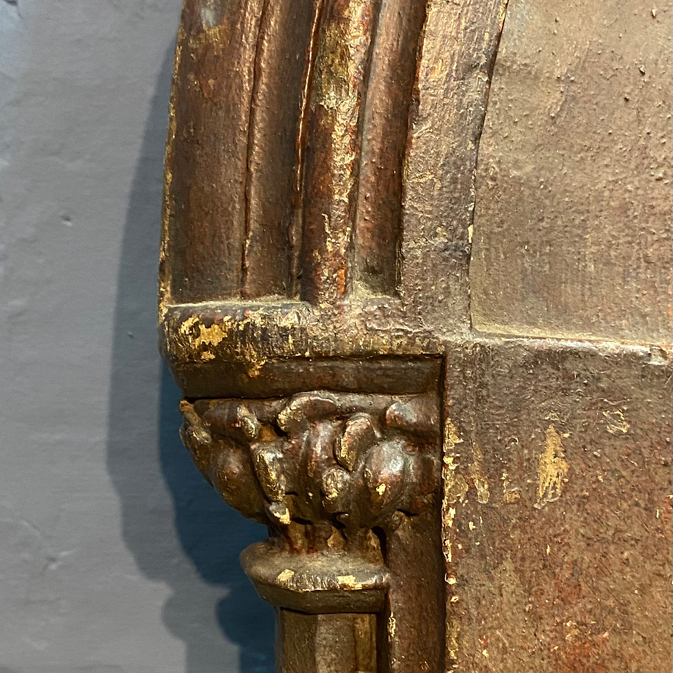 Thumbnail: A oak pew end, faux grain painted, late 16th C.