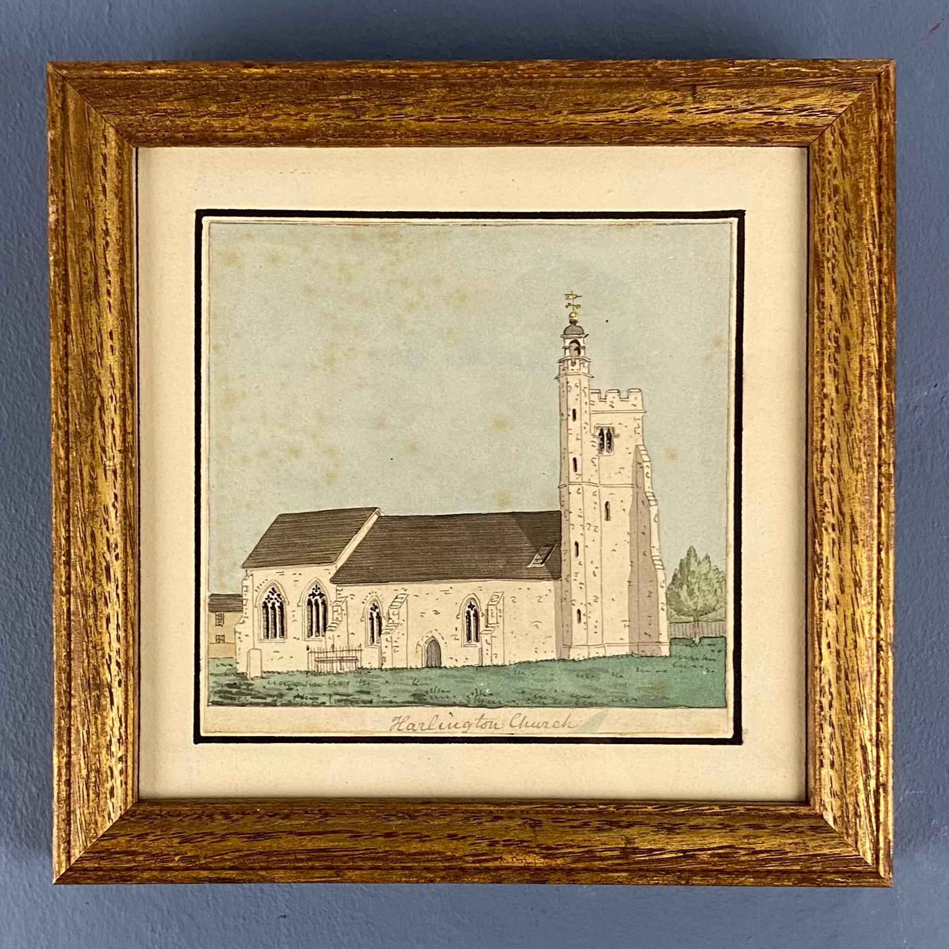 A watercolour of Harlington church, mid 19th C.