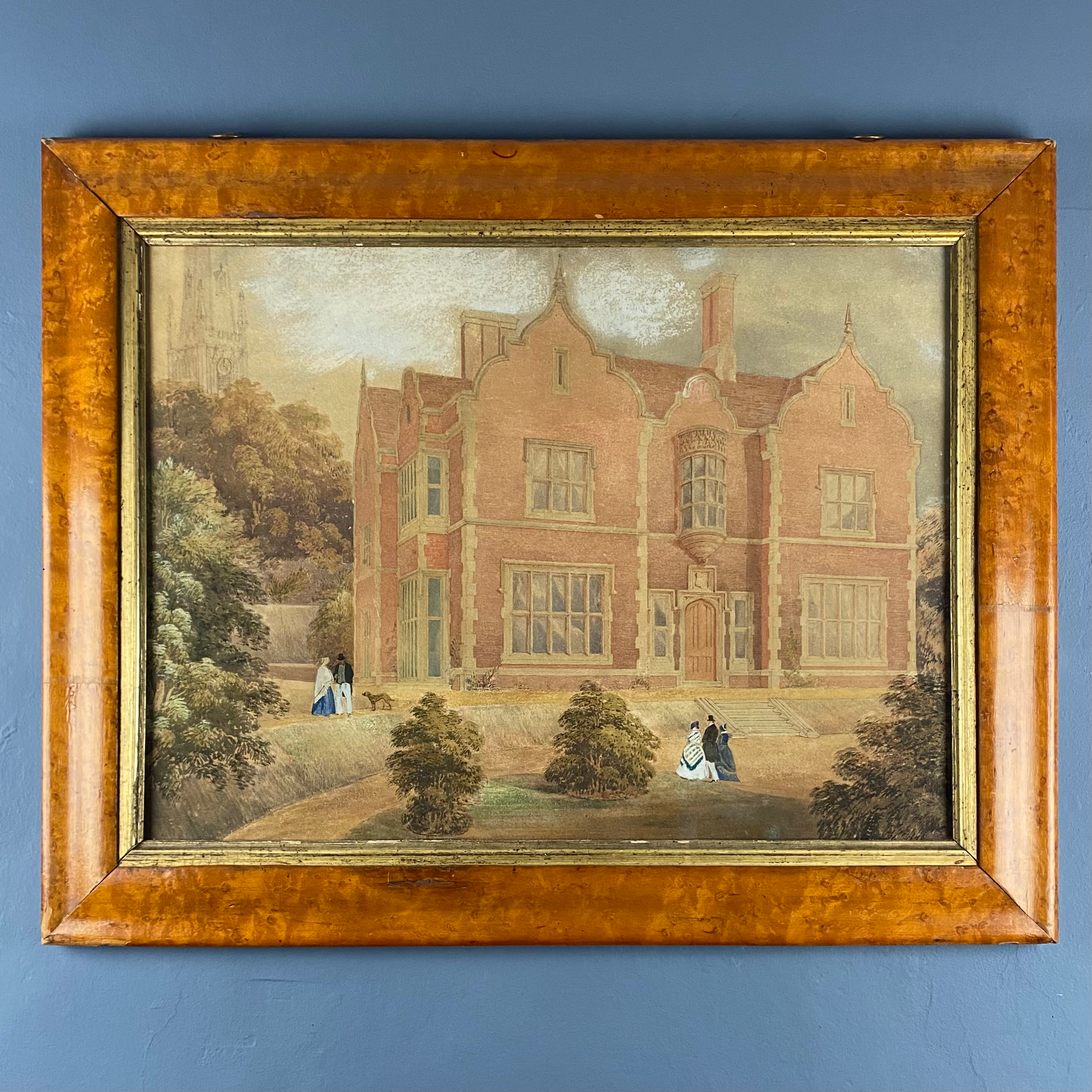 A watercolour of a country house, mid 19th C.