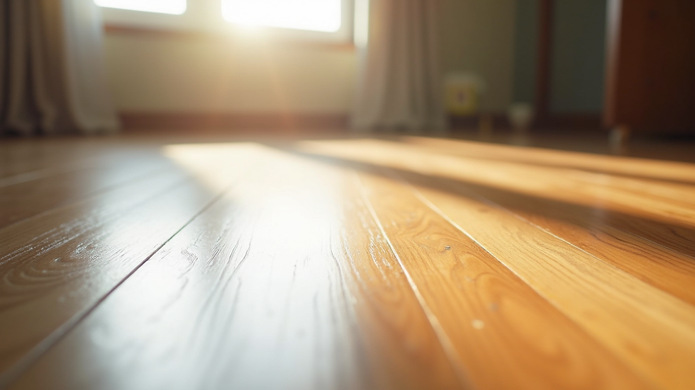 Eye-level view of refinished hardwood floor with natural light