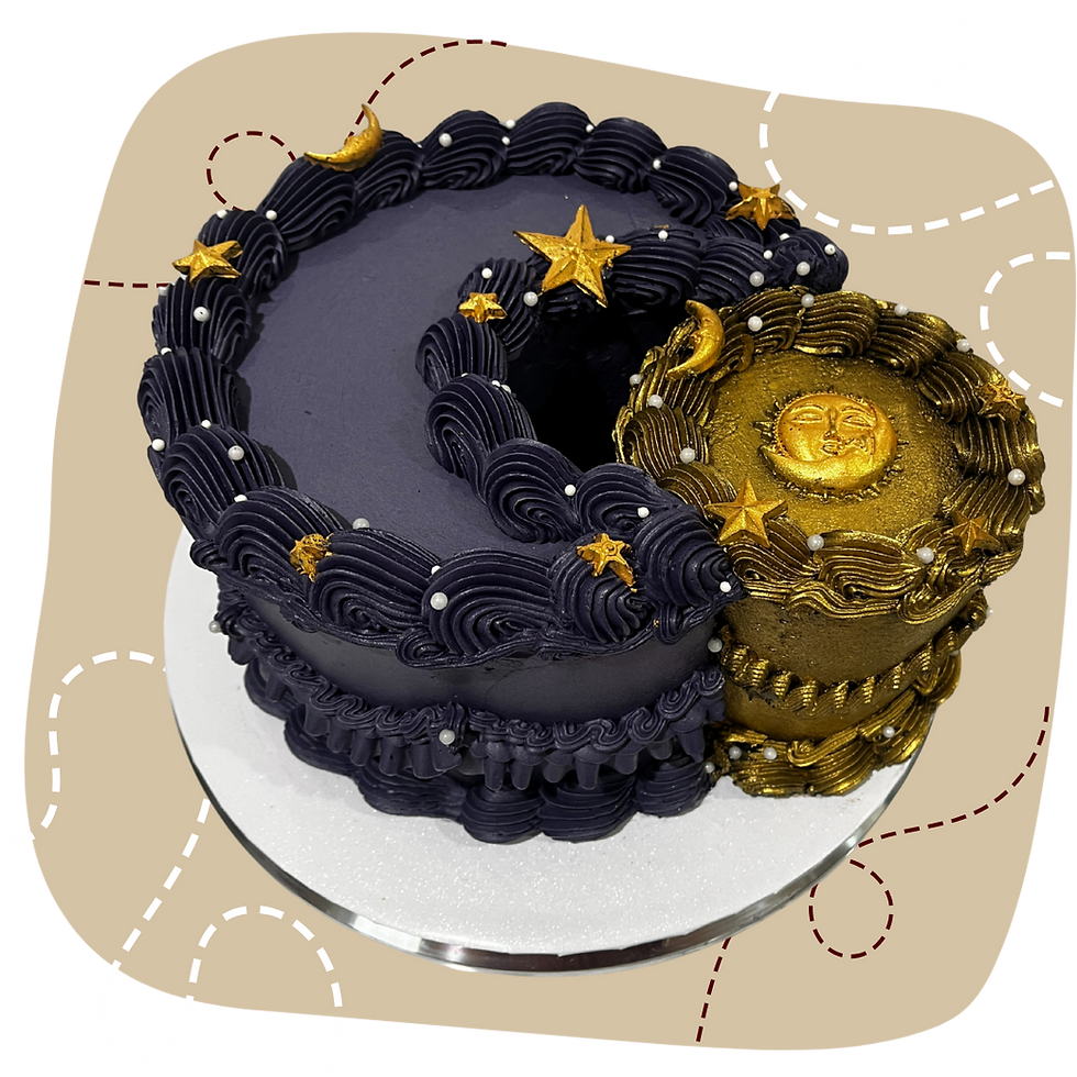 Moon and sun custom cake made in Perris, CA