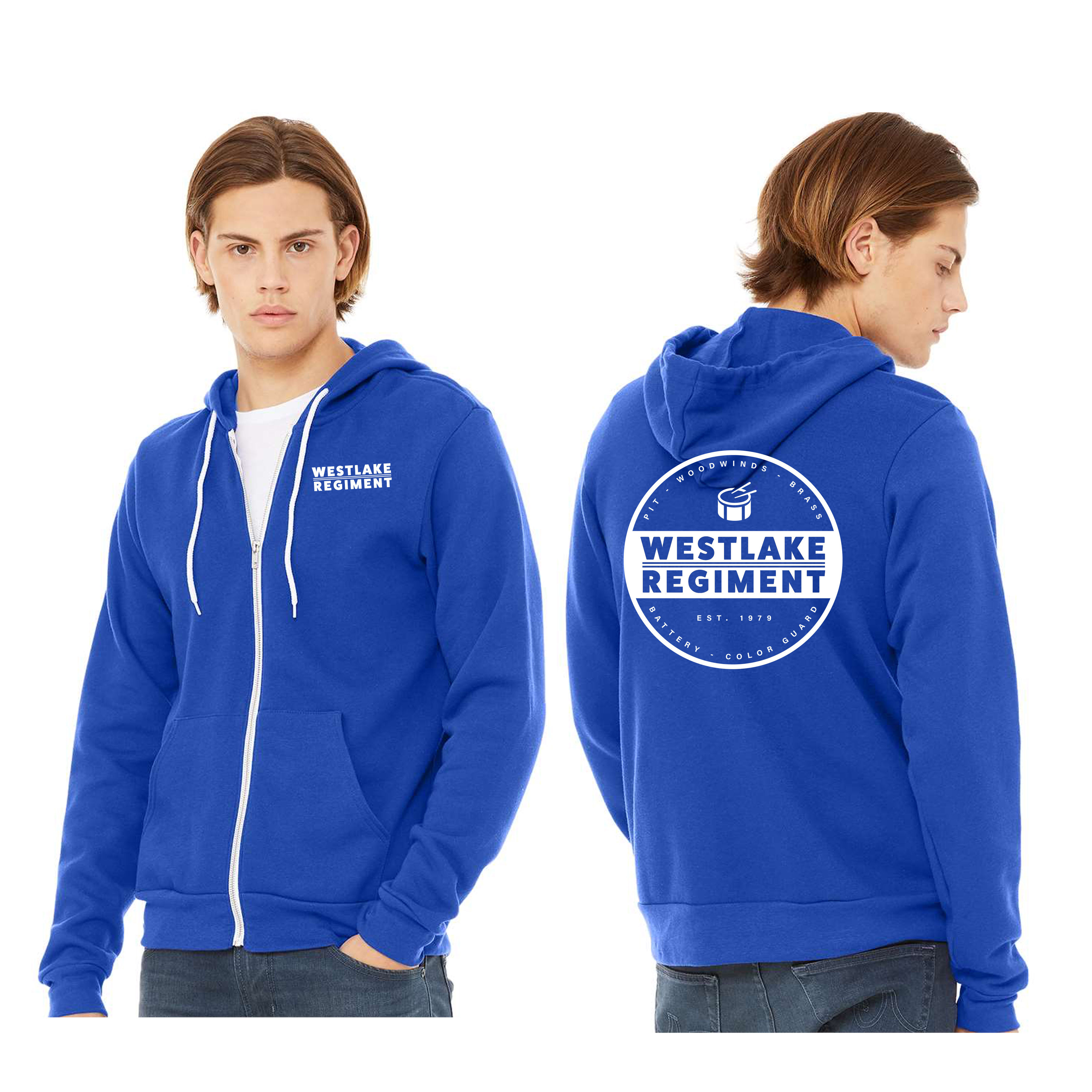 Royal Blue  Zip Up Sponge Fleece  Hoodie