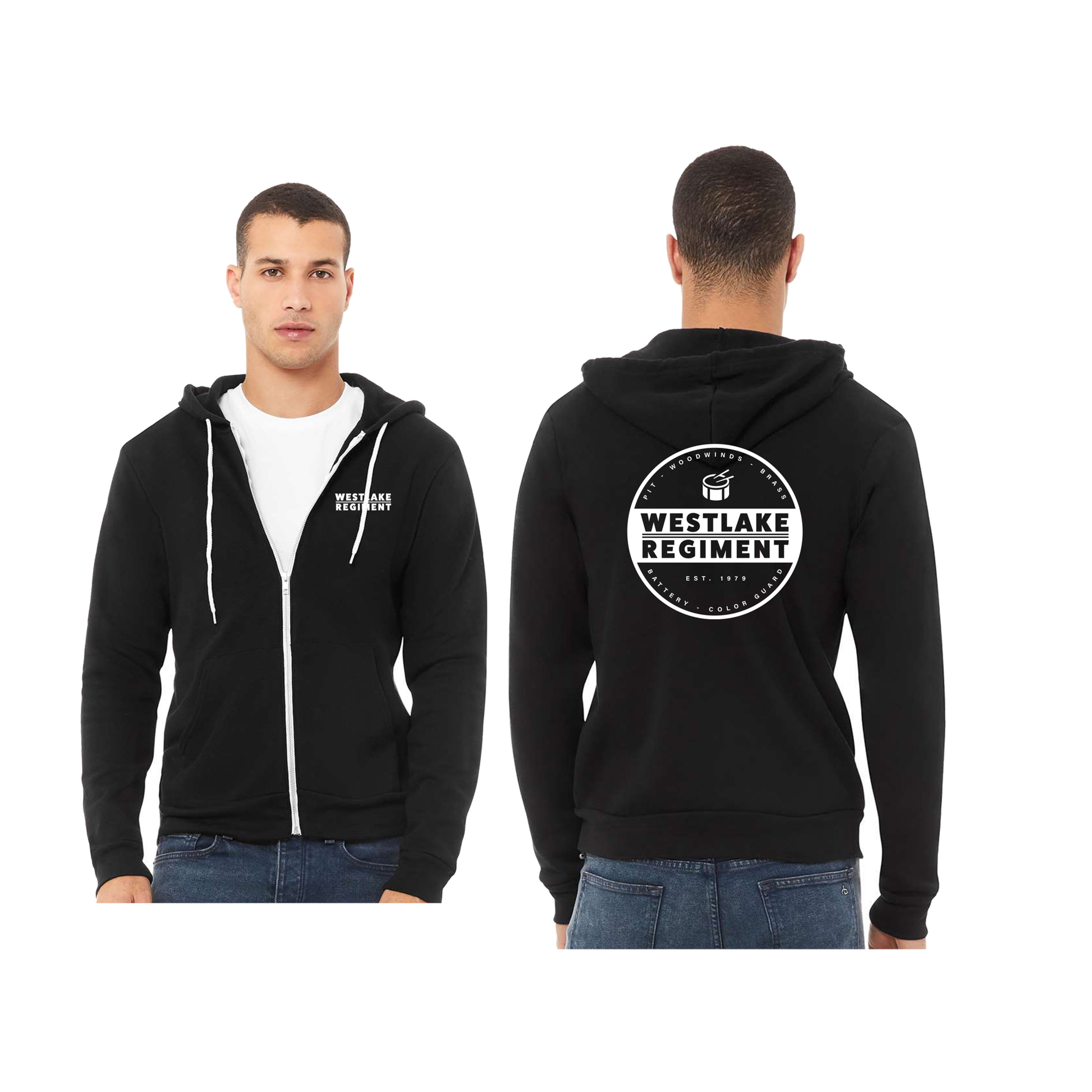Regement Black Zip Up Sponge Fleece  Hoodie