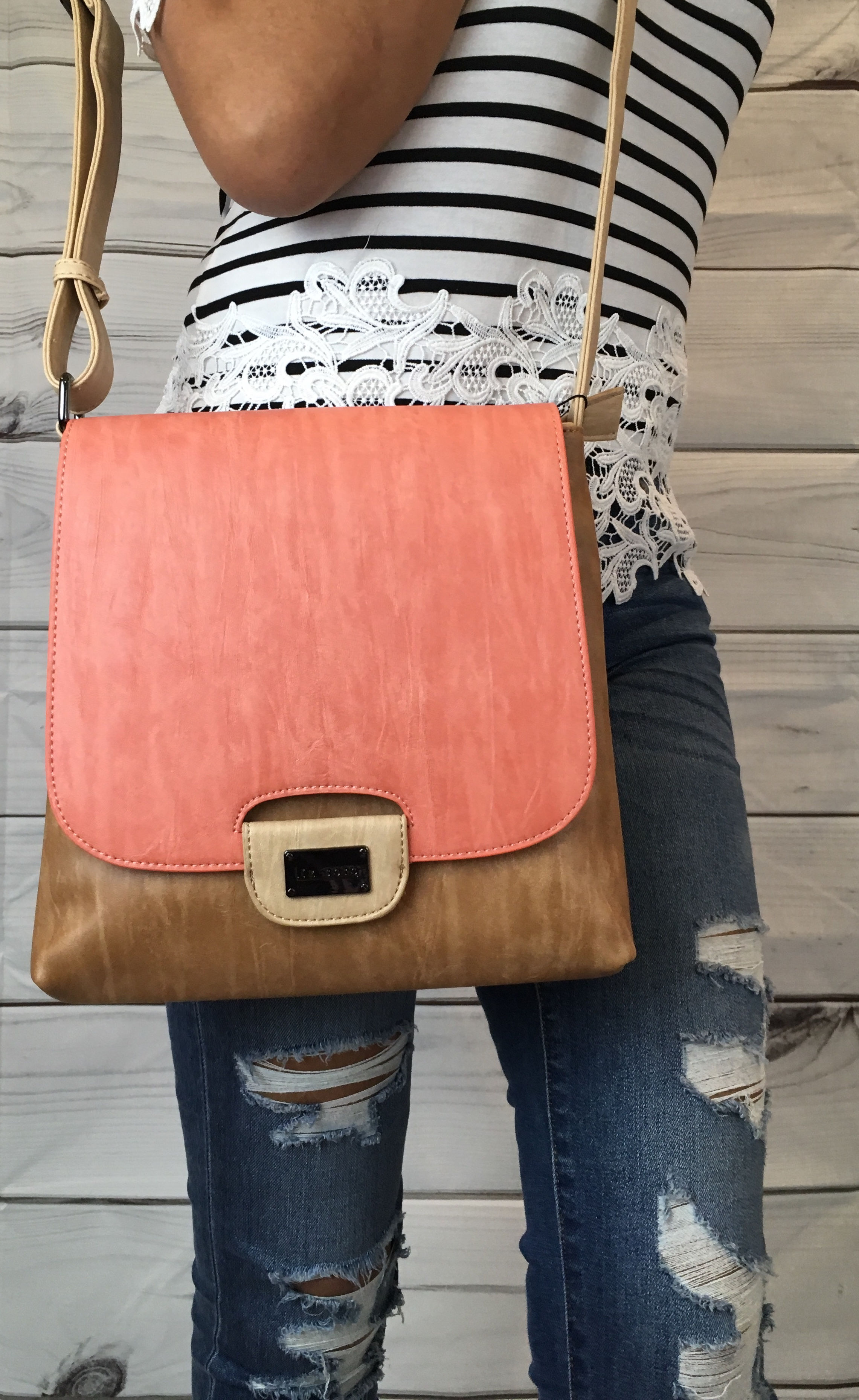 Coral Vegan Leather Cross Bag