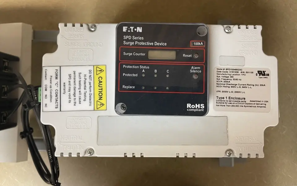 Thumbnail: EATON SPD100480D3C SURGE PROTECTION DEVICE W/ EATON HFD 65k 30A BREAKER