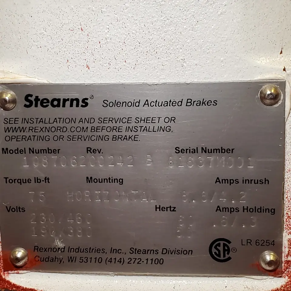 Thumbnail: STEARNS MOD: 108706200242 REV B. SOLENOID ACTUATED BRAKE / SPRING-SET DISC BRAKE