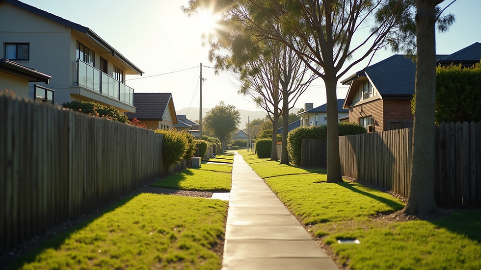 Eye-level view of a modern Wollongong suburb with houses and greenery