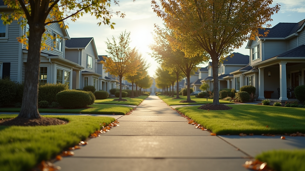 Eye-level view of a beautiful suburban neighborhood