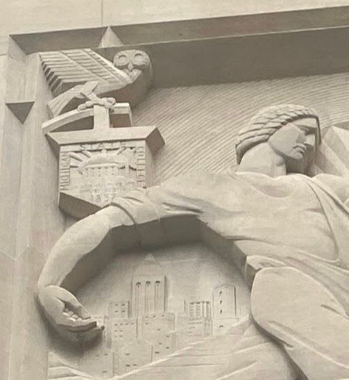 E. Lansing, Michigan State University, Clock Tower; He’s not a Spartan and the Michigan State College 1837 inscription was added later