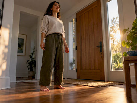 Person practicing a grounding ritual at home