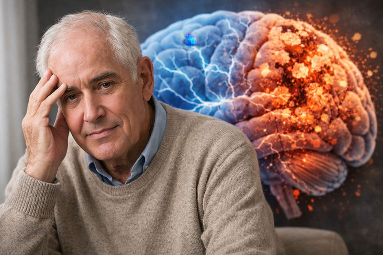 Neuro rehabilitation with patient and an image of a brain