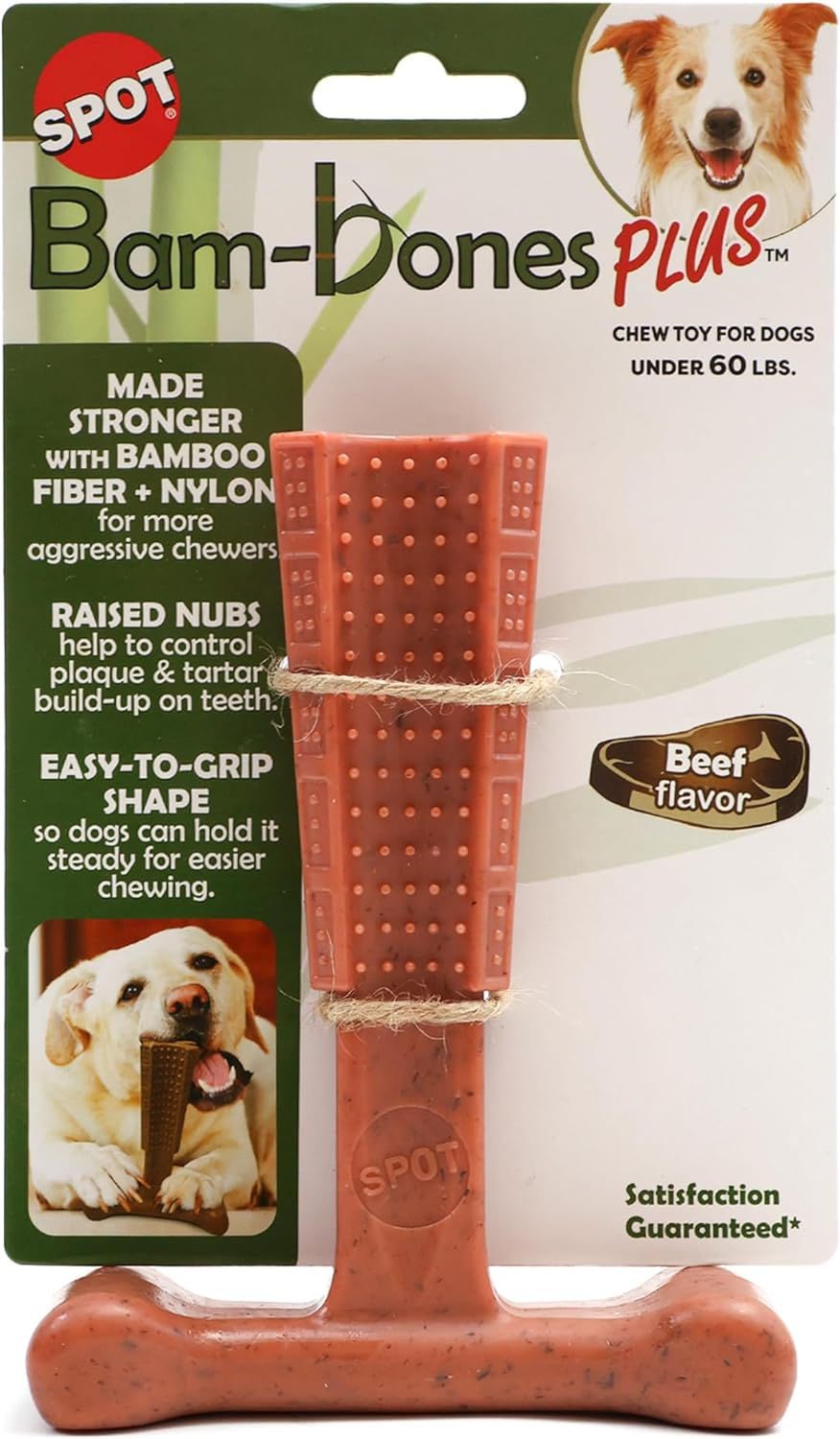 SPOT Bam-bones PLUS T Bone - Bamboo Fiber & Nylon, Durable Long Lasting Dog Chew for Aggressive Chewers – Great Toy for Adult Dogs & Teething...