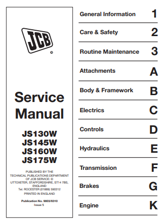 Miniatura: JS130W JCB MANUAL DE SERVIÇO EM PDF – MINI ESCAVADEIRA HIDRÁULICA