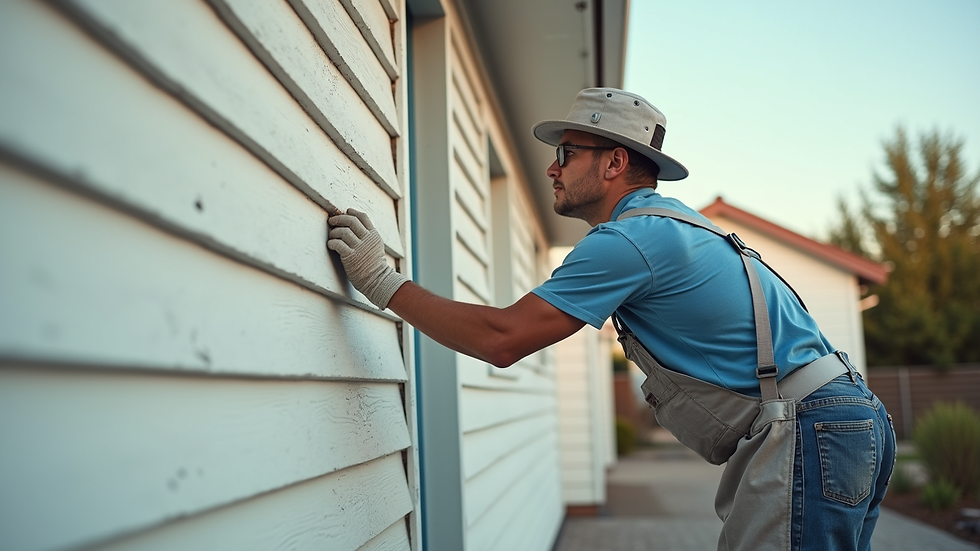 Eye-level view of a painter applying primer on a house exterior