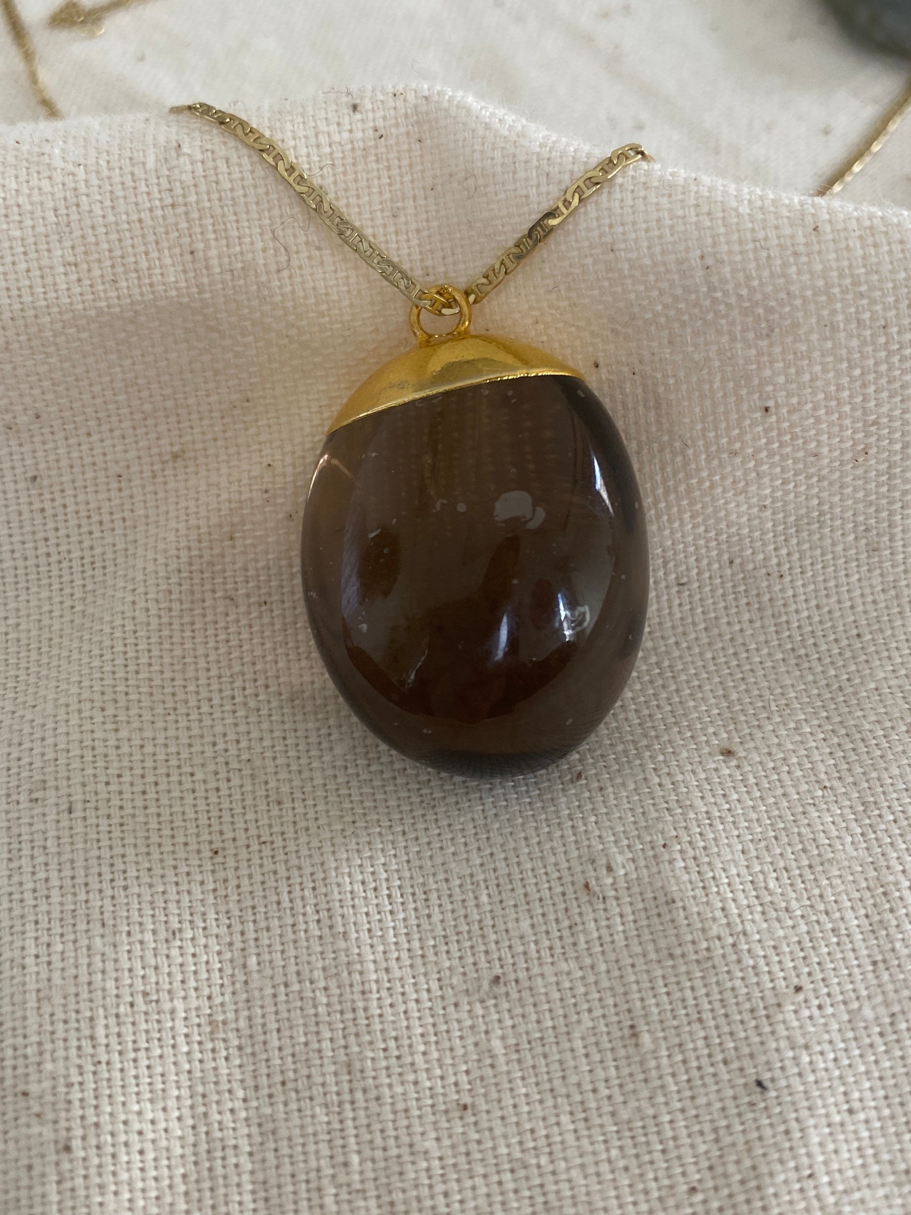 Saf Zihin Taşı Dumanlı Kuvars Yuvarlak Kolye ucu