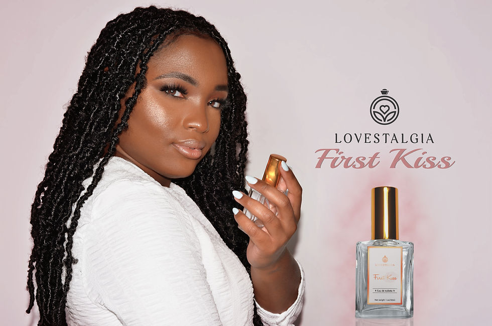 Thumbnail: Sheree Lang Modeling Lovestalgia First Kiss Women's Perfume by perfumer Lou McCrea.