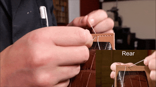 how to cast a saddle stitch to get angles on both sides of the leather
