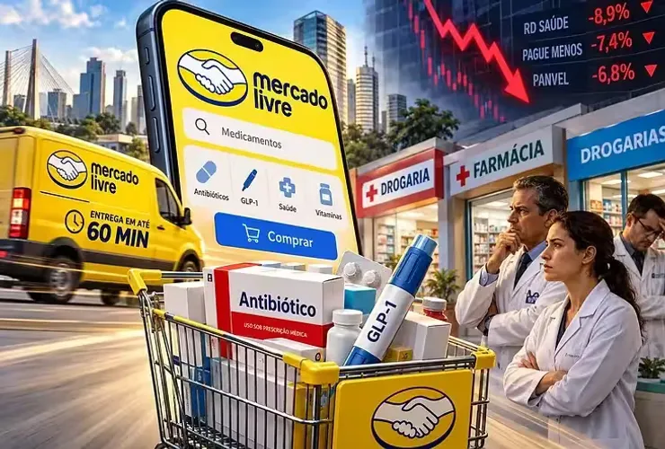 Mercado Livre amplia operação de medicamentos com antibióticos e canetas GLP-1 em São Paulo.