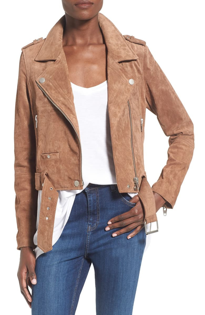 Morning Suede Moto Jacket, Main, color, COFFEE BEAN