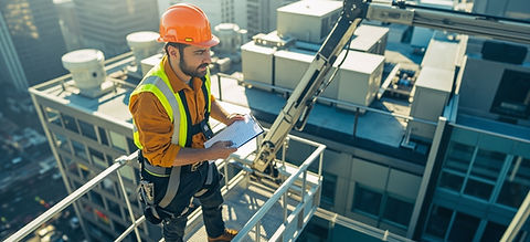 A man inspecting the roof