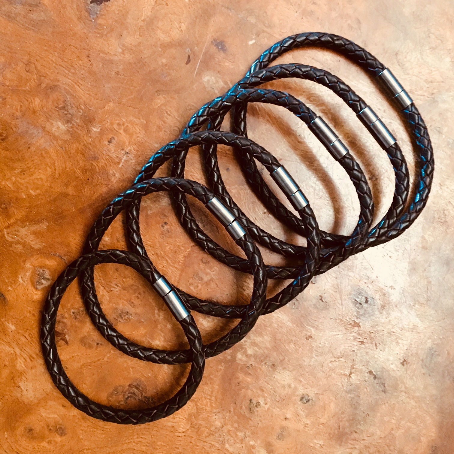 Brown braided leather cord bracelet 6mm