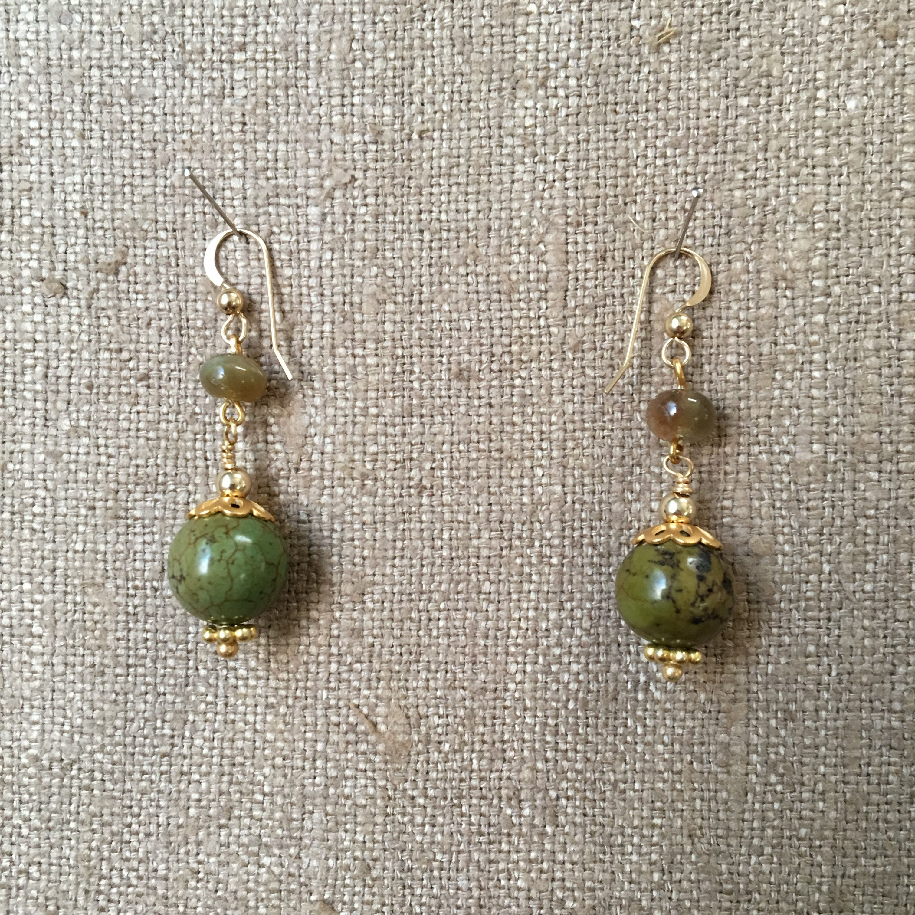 Jasper and Apatite with Gold Vermeil Earring