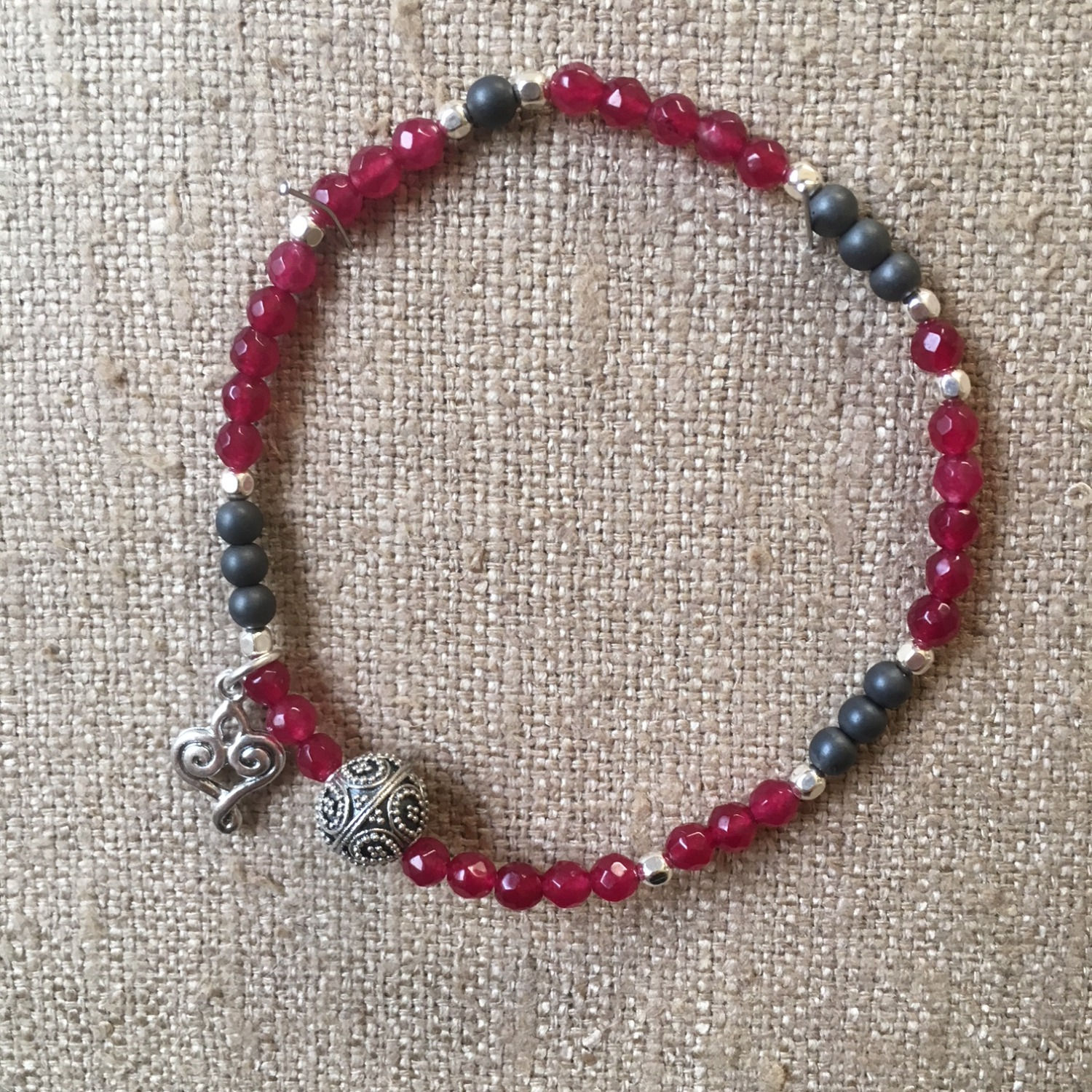 4mm ruby jade with heart charm